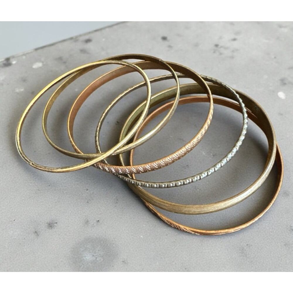 Multi Tone Bangle Bracelets Set Of 6 Stacking Boho Jewelry Gold Silver Bronze